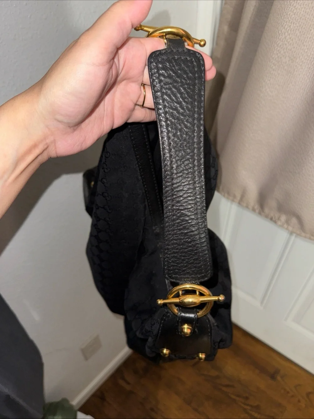 Y2K black Gucci Canvas monogram large shoulder bag